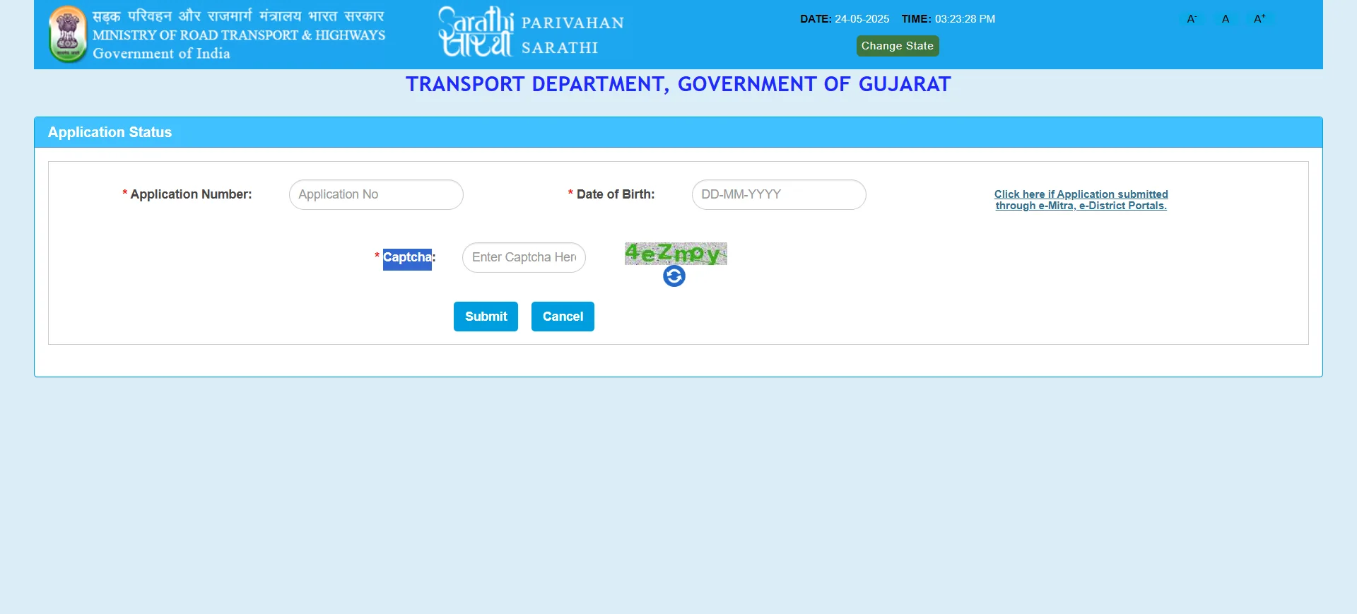 Enter application number and DOB